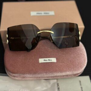 Miu Miu Rimless Shield Sunglasses Brown Lens Gold Frame MU54YS